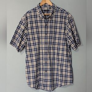 Arrow Vintage Blue & White Plaid Short Sleeve Button-Down Shirt Heritage